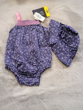 Girl's NWT Gap Kids Floral Romper & Sun Hat SPF 50 3 6 Mos